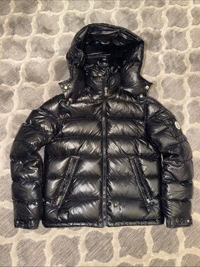 Moncler kids Shiny Black Hooded Puffer Jacket